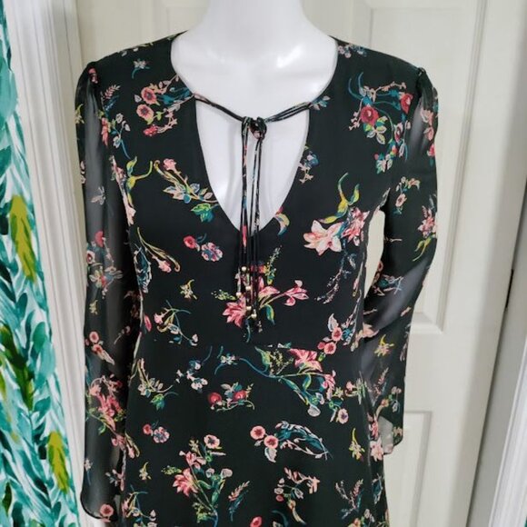 Sam Edelnam Y2K Whimsy Coquette Prairie Chiffon Floral ALine Dress Black Size 2 - Picture 5 of 12